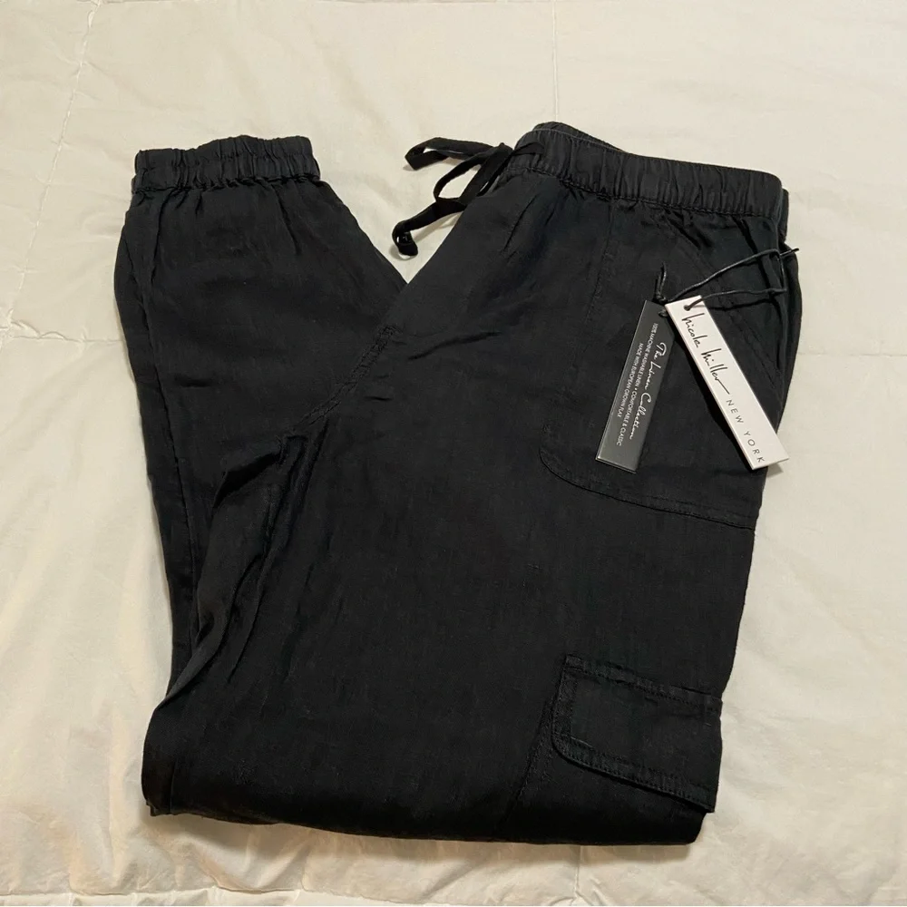 Nicole Miller Black Linen Cargo Pants - Picture 6 of 9